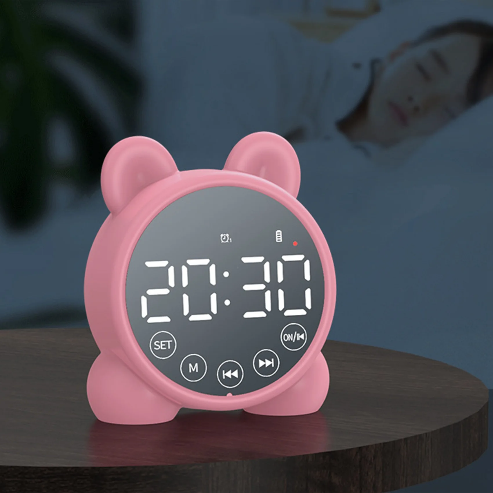 

Kids Alarm Clock Bluetooth Speaker Bedside Alarm Clock,Mirror Digital Wake-Up Timer,Kids Sleep Trainer Pink