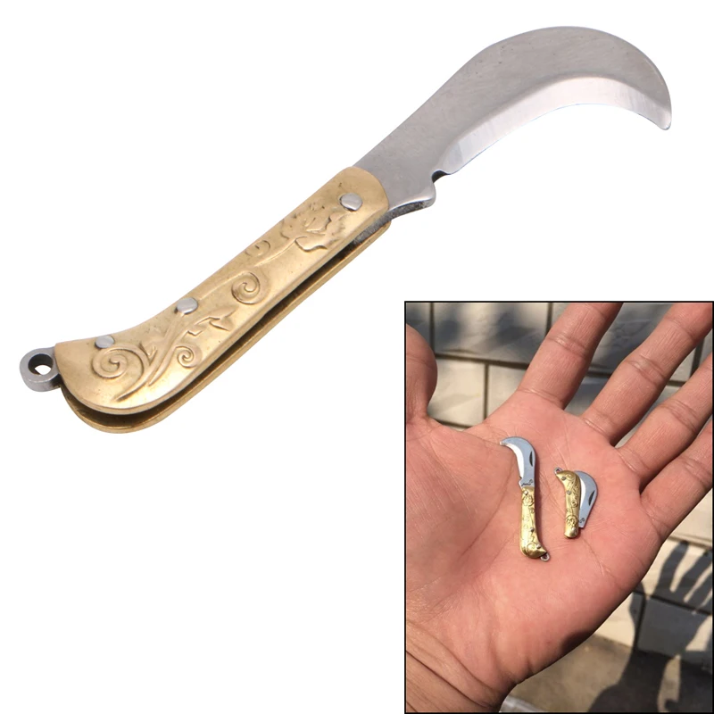 

Retro Carving Keyring Pocket Keychain Small Folding Folder Knife Brass