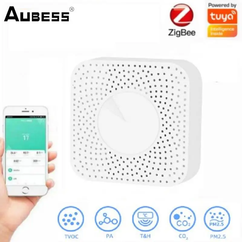 

Tuya WiFi Zigbee Temperature Humidity Detector 6 In 1 Smart Air Detector Air Box Sensor Automation Alarm Work With Gateway New