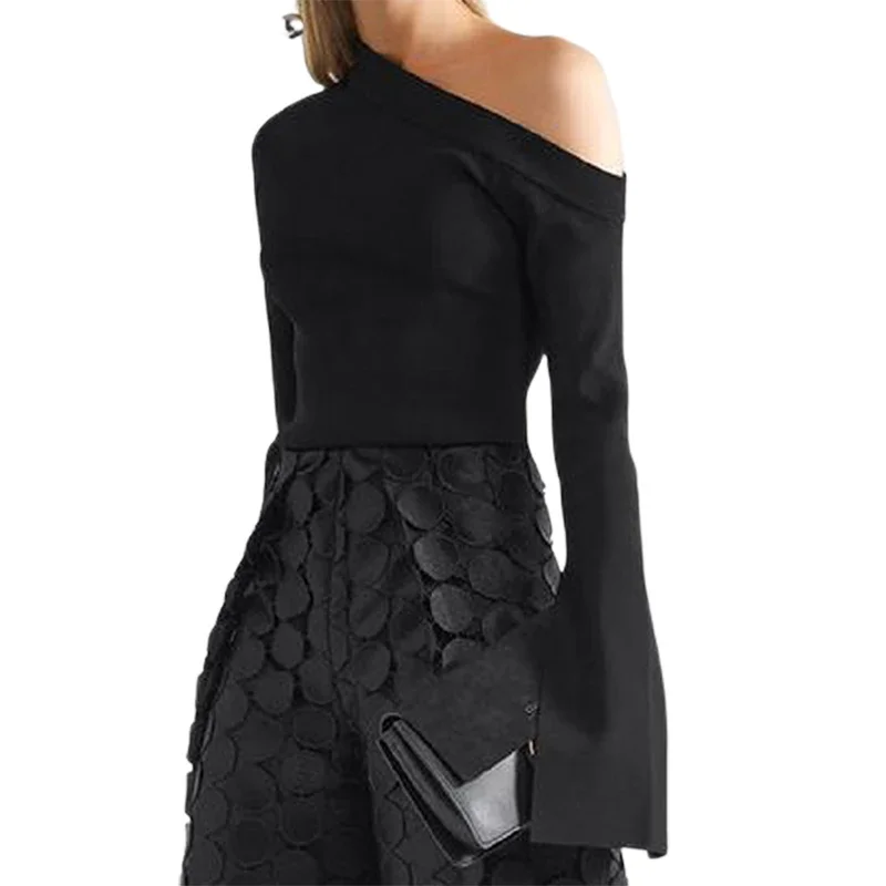 Kirsmile женские Асимметричные черные повседневные футболки на одно плечо Весенние