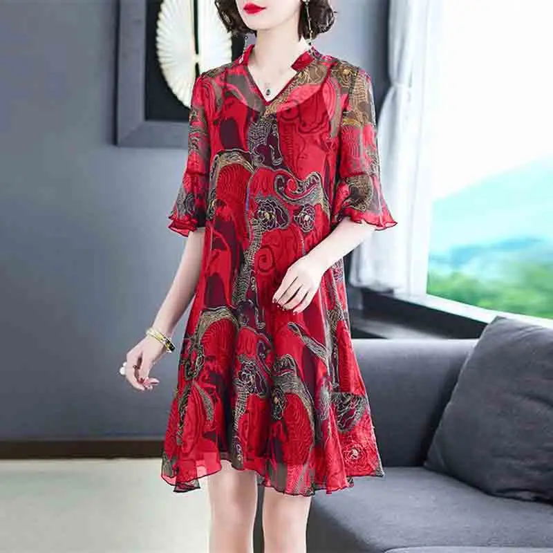 Шифоновое платье большого размера весна-лето 2023 новинка свободная и Тонкая