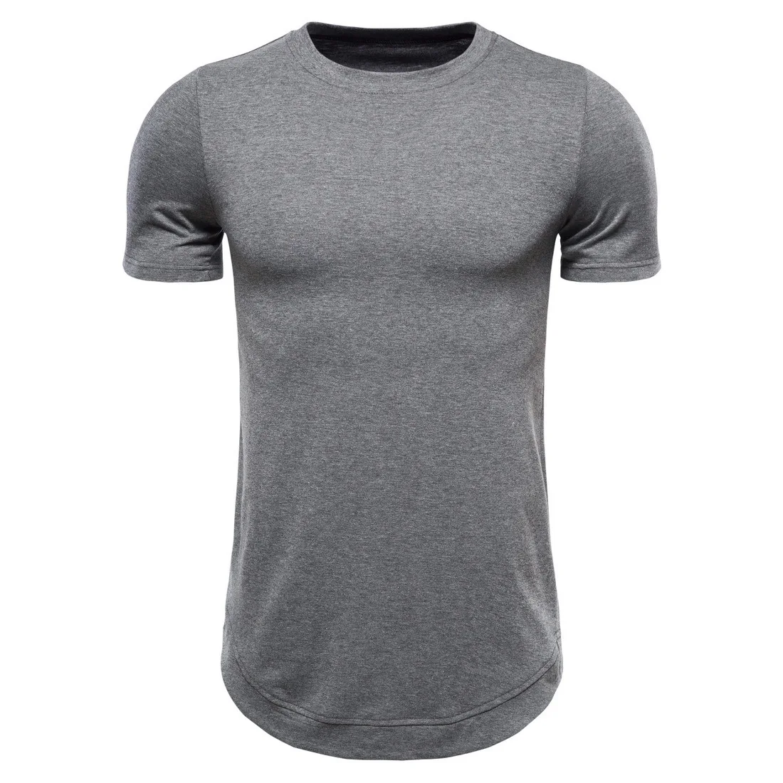 

Men's Long Solid Color Short Sleeve T-shirt Eur Size Half Sleeve Bottom Tee