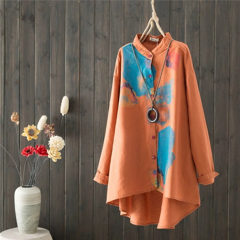 Рубашка женская демисезонная с длинным рукавом и воротником-стойкой - купить по