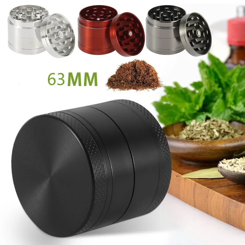 

4-Layers 63mm Metal Tobacco Grinder Weed Box Grinder Zinc Alloy Dry Herbal Pepper Pot Spice Mill Grinder Smoking Accessories
