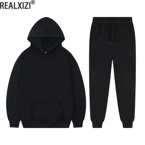 Solid Color Sweatshirt Set Men Women Hoodie Sets Loose Casual Hoodies Long Sleeve Top Two Piece Suit Fleece Pants Y2k Trousers