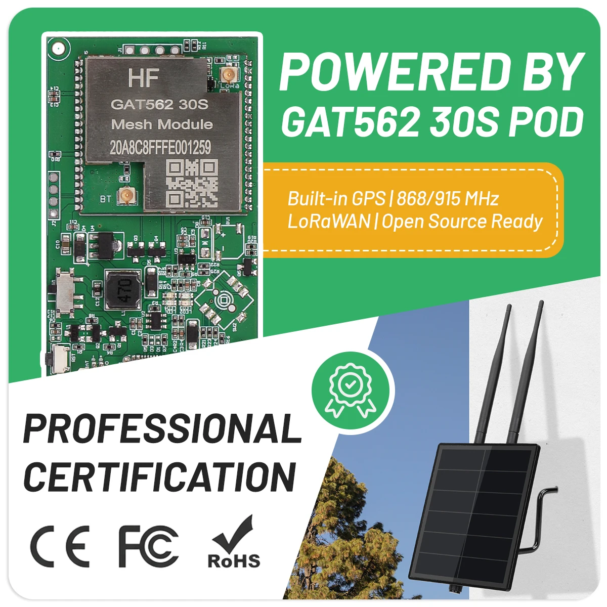 Фото Солнечный LoRa-ретранслятор D5L-G1 со встроенной платой 30dBi GAT562 30S, комплект для прошивки Meshcore Meshtastic Node №5
