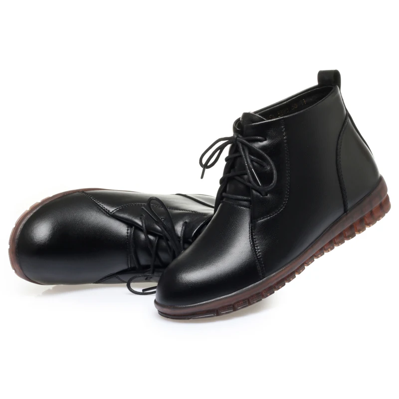 AIYUQI Women Short Boots Winter 2023 New Cowhide Women Ankle Boots Warm Flat Large Size 41 42 43 Fur Women booties