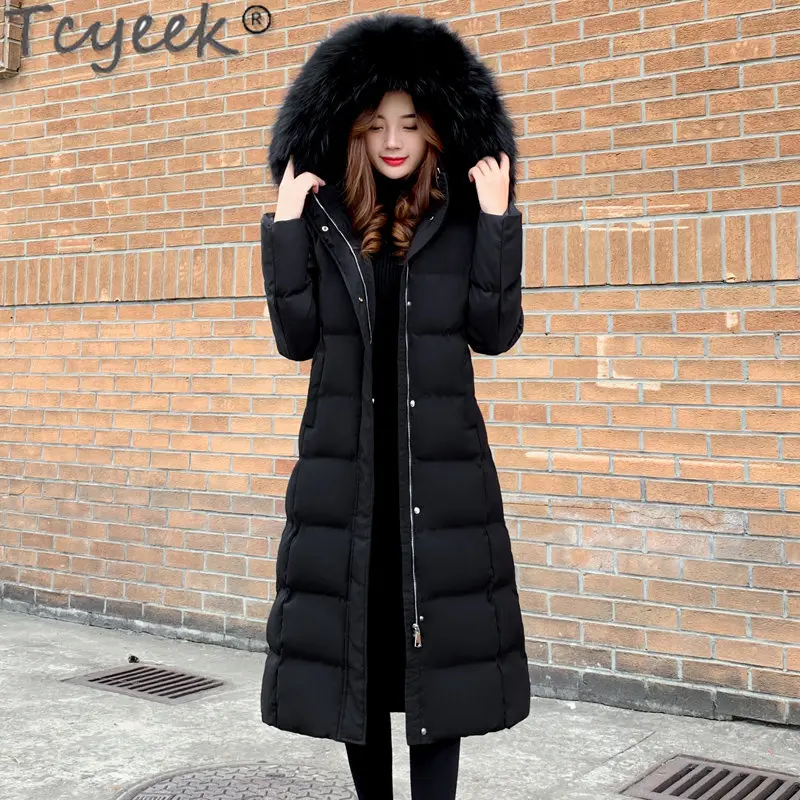 

Long Down Jacket for Women 2022 New Winter Knee Length Big Fur Collar White Duck Down Jacket Women’s Thick Hooded Puffer Jacket