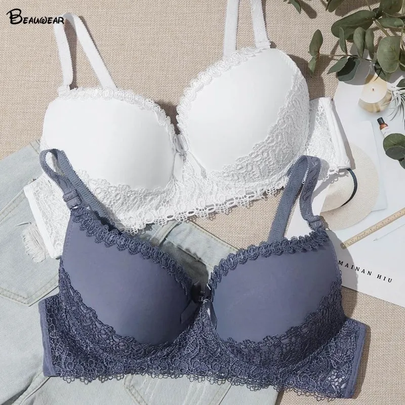 Beauwear Beautiful Floral Embroidered Brassieres for Girls Sexy Bras Unlined Molded Bra for Women Big Size Lingerie Bralette D