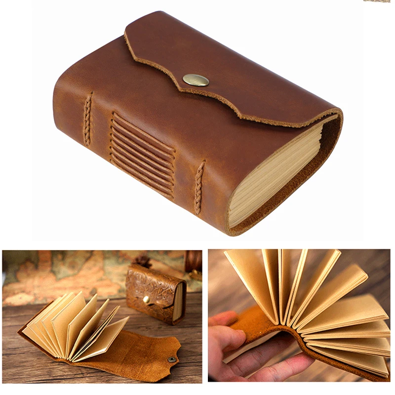 

Mini Handmade Leather Cover Notebook Small Diary Retro Portable Travel Book Craft Pages Memo Creative Sketchbook Office School