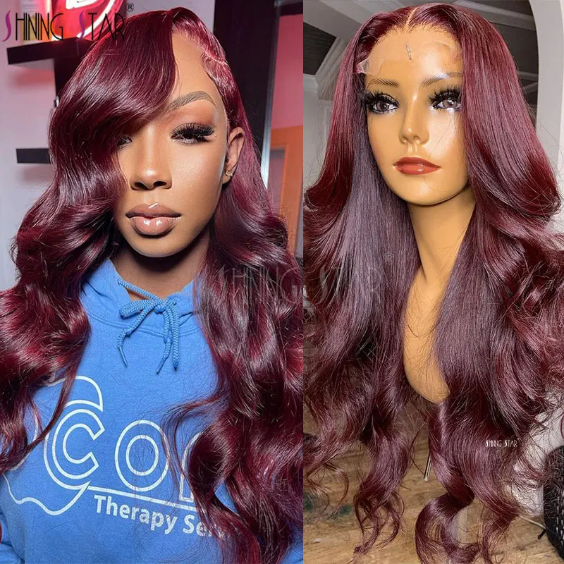 Red 99J Burgundy Lace Front Human Hair Wigs Body Wave Lace Front Wig Colored 13X4 Lace Frontal Wig Peruvian Curly Human Hair Wig