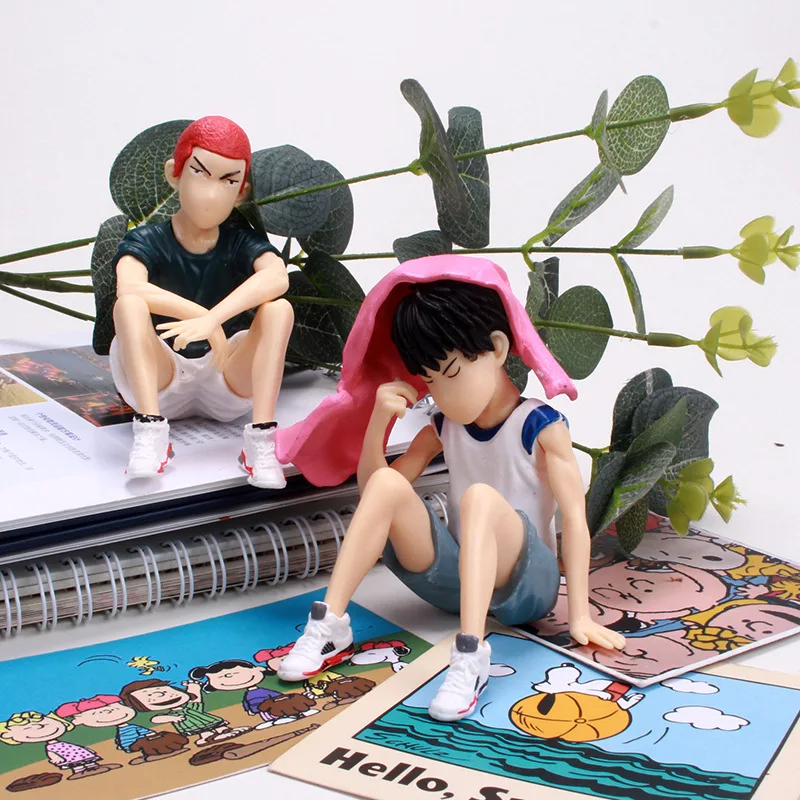 

8-10cm Anime SLAM DUNK Sakuragi Hanamichi Kaede Rukawa Action Figure Collection Pink Sweat Towel Car Center Console Figure Model