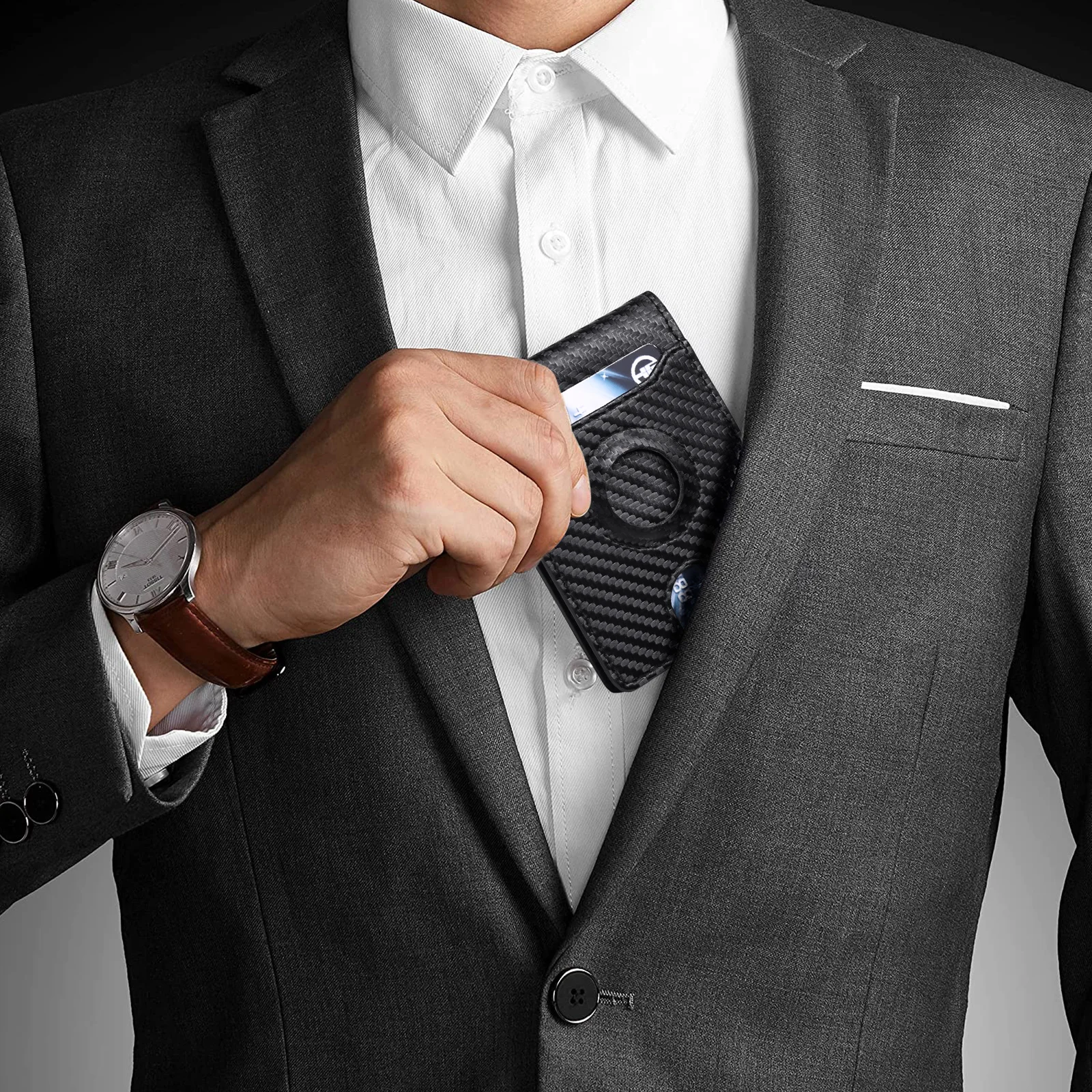 Men's Wallet AirTag Credit Card Holder Rfid Anti-theft Card Holder Genuine Leather Zipper Coin Purse Minimalist Pocket Wallet