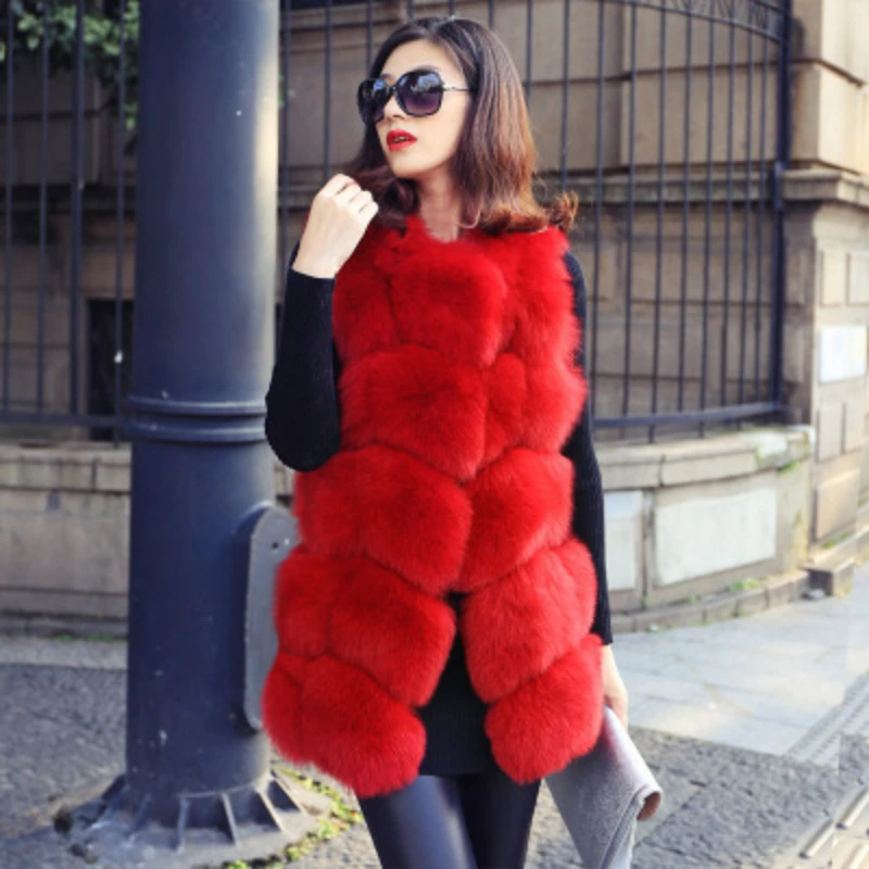 2023 Winter New Women Long Warm Faux Fox Fur Vest Woman Fluffy Artificial Fur Coat Female Fake Fur Sleeveless Jacket