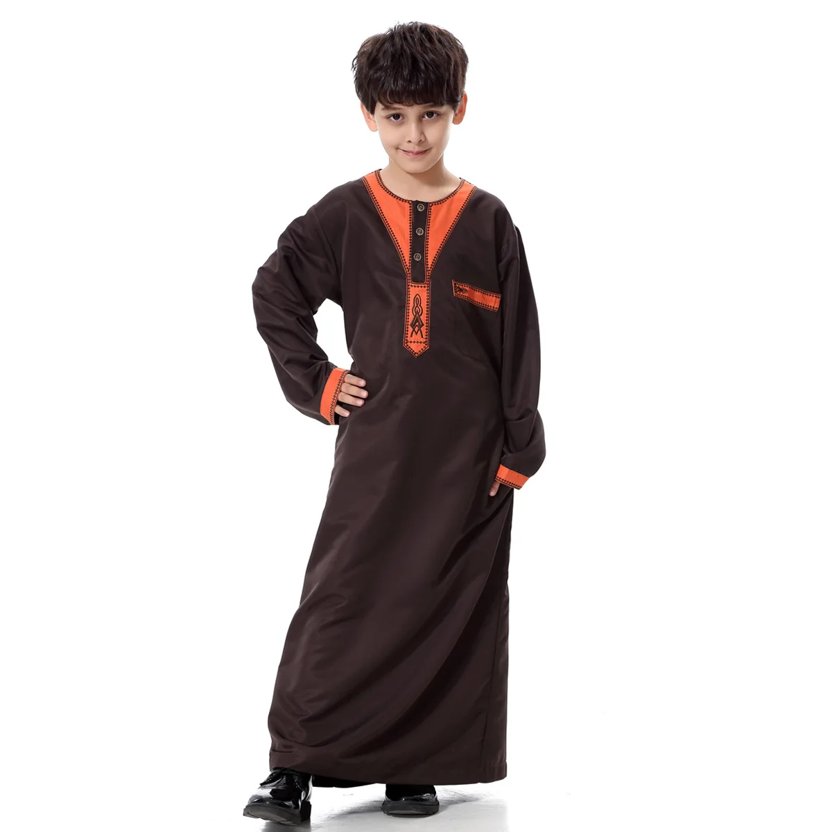 Muslim Boys Jubba Thobe Kids Abaya Middle East Teenager Fashion Round Neck Kaftan Saudi Arabia Pakistan Islamic Robe Ramadan