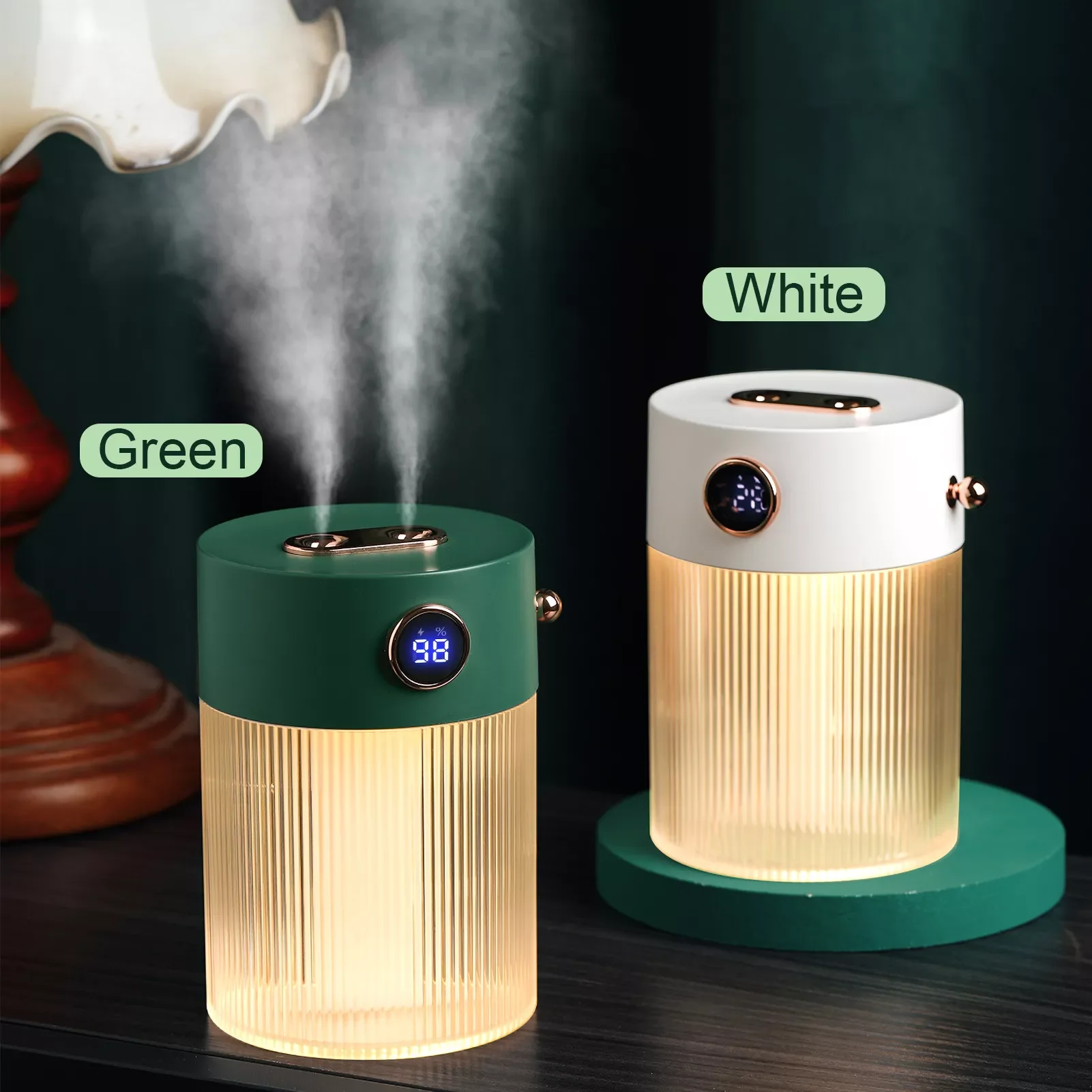 

NEW 2023 Double Spray Mist Humidifier with Night Light 600ml Desktop Digital Mini Humidifier Quiet Cooling Air Humidifier for Ho