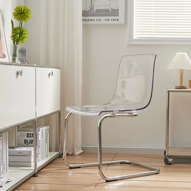 

Скандинавский прозрачный стул с металлическими ножками и акриловой спинкой для маленькой квартиры, стол для дома, стул для столовой