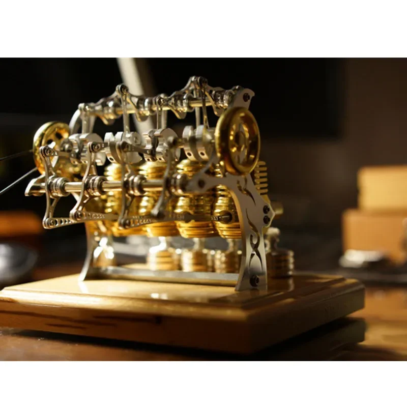 DIY двухцилиндровый двигатель стремена высокоточный металлический механический