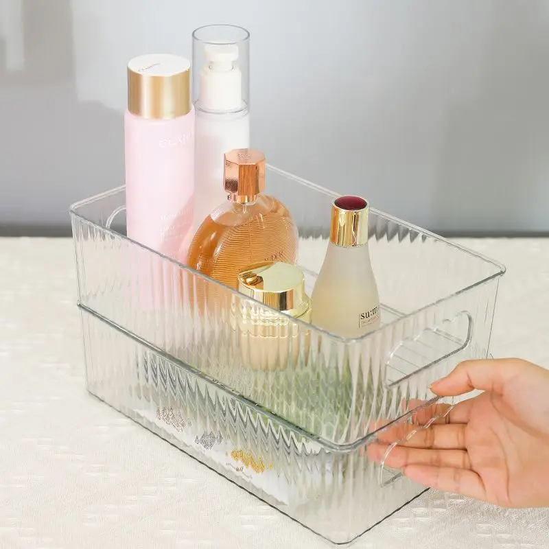 2Pcs Acrylic Home Bathroom Storage Box Grid Desktop Sundries Transparent Storage Box Makeup Organizer Cosmetic Closet Bin Case