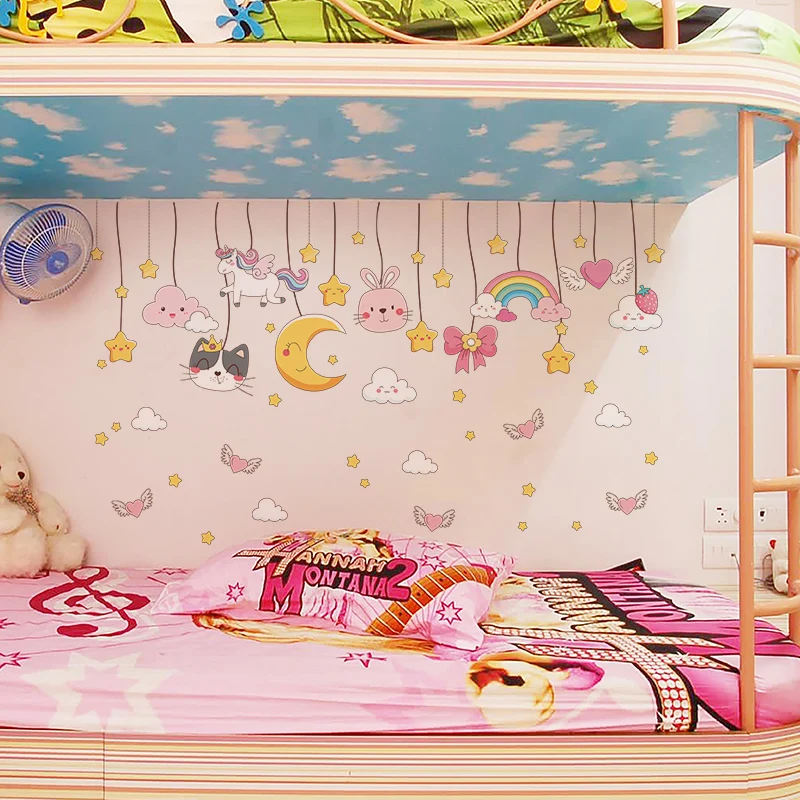 

[shijuekongjian] Cartoon Stars Coulds Moon Wall Stickers DIY Animal Mural Decals for Kids Rooms Baby Bedroom Home Decoration