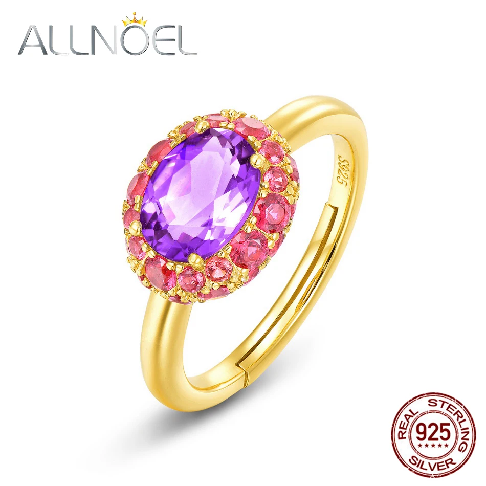 

ALLNOEL Solid 925 Sterling Silver Adjustable Rings For Women Synthetic Gemstone Fine Jewelry Candy Sweety Rings 2021 Popular New