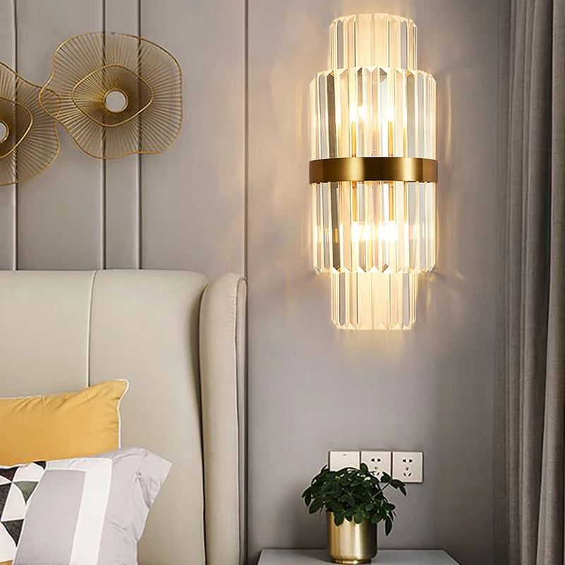 

LED Modern Luxury Gold Crystal Wall Light Stainless Steel Bedside Wall Lamp for Bedroom Living Room E14 Sconce Bracket Light New
