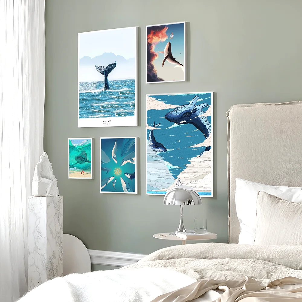 Плакат для плавания с изображением океанского кита и акулы