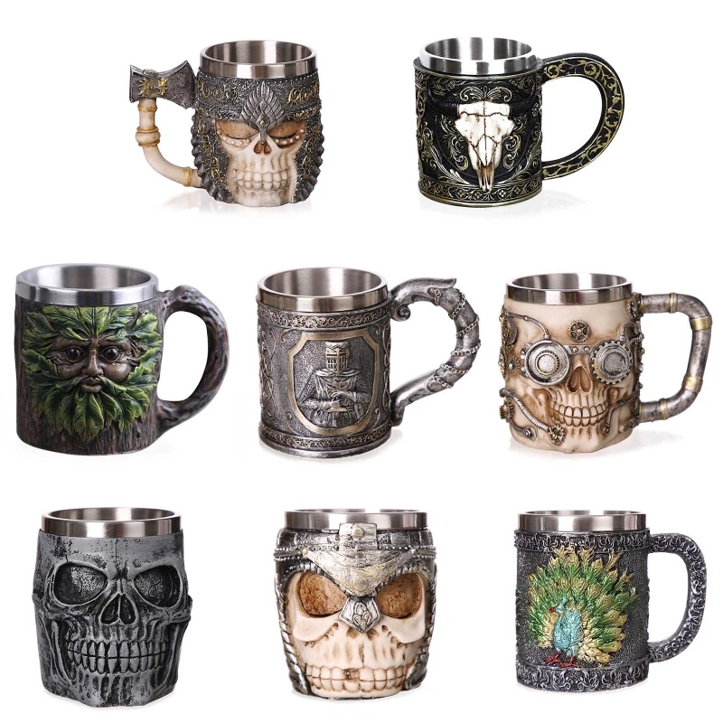 

E9LD пивные кружки, кофейные чашки, 3D готические кружки, креативные кружки из нержавеющей стали, резиновые винные бокал кружка, новогодние и р...