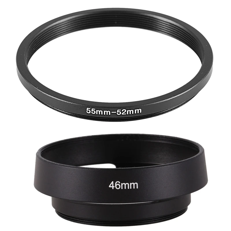 

HFES 1Pcs 55Mm-52Mm Step Down Ring Adapter & 1Pcs Black 46Mm Metal Lens Hood For 25Mm F1.4 35Mm F1.6 50Mm F1.8 Mirrorless