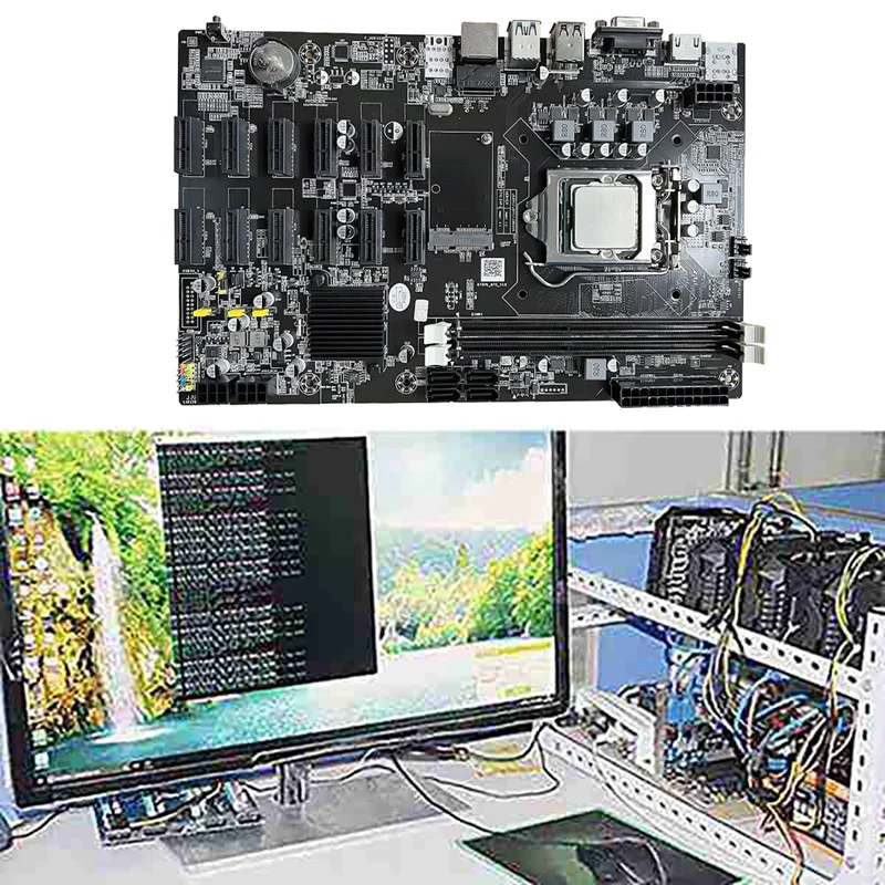 12 Card B75 BTC Mining Motherboard+CPU+Cooling Fan+Switch Cable 12 PCI-E To USB3.0 Slot LGA1155 DDR3 MSATA ETH Miner images - 6