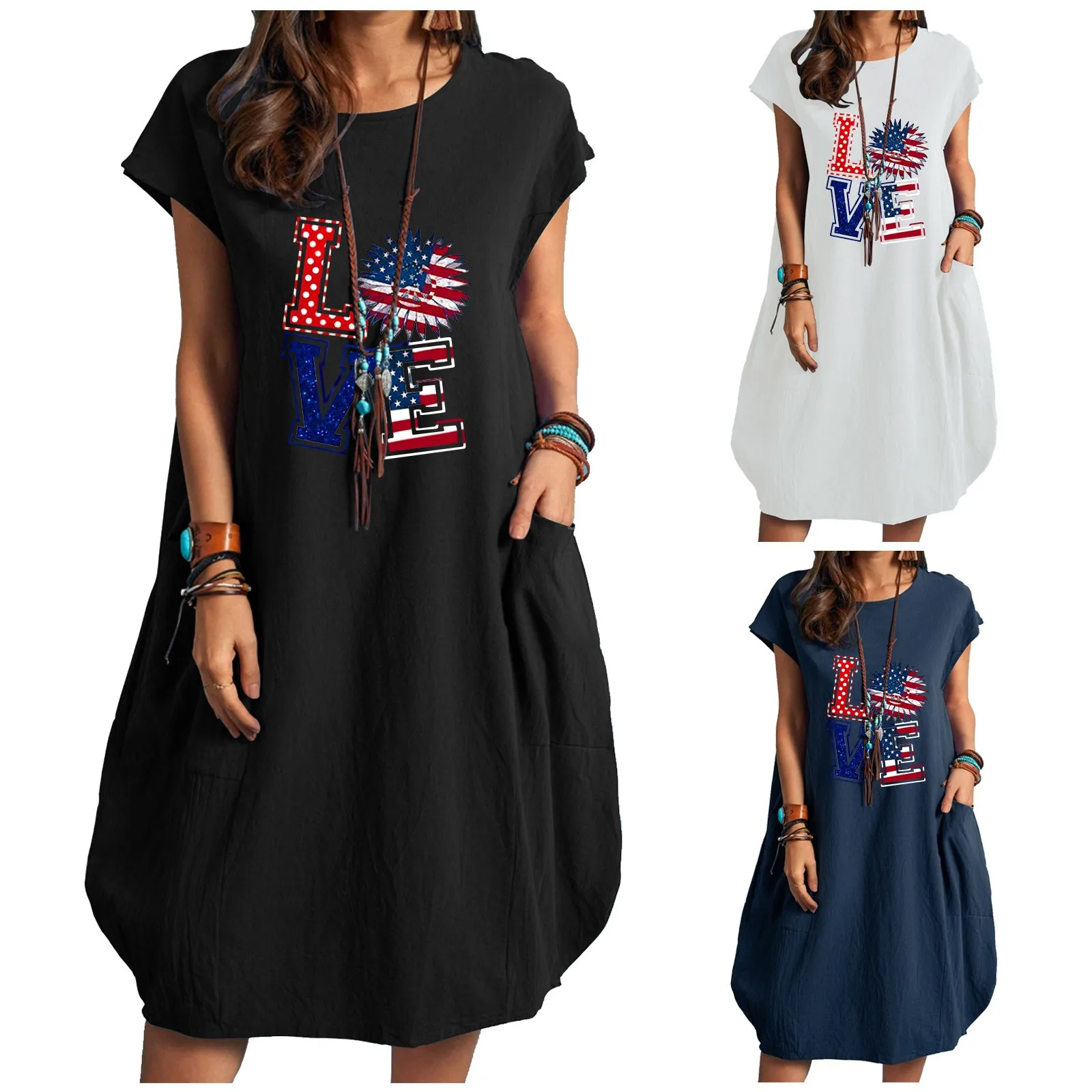 

Женские платья, повседневное Свободное платье в полоску с принтом американского флага и коротким рукавом для женщин, летнее Женское Платье ...