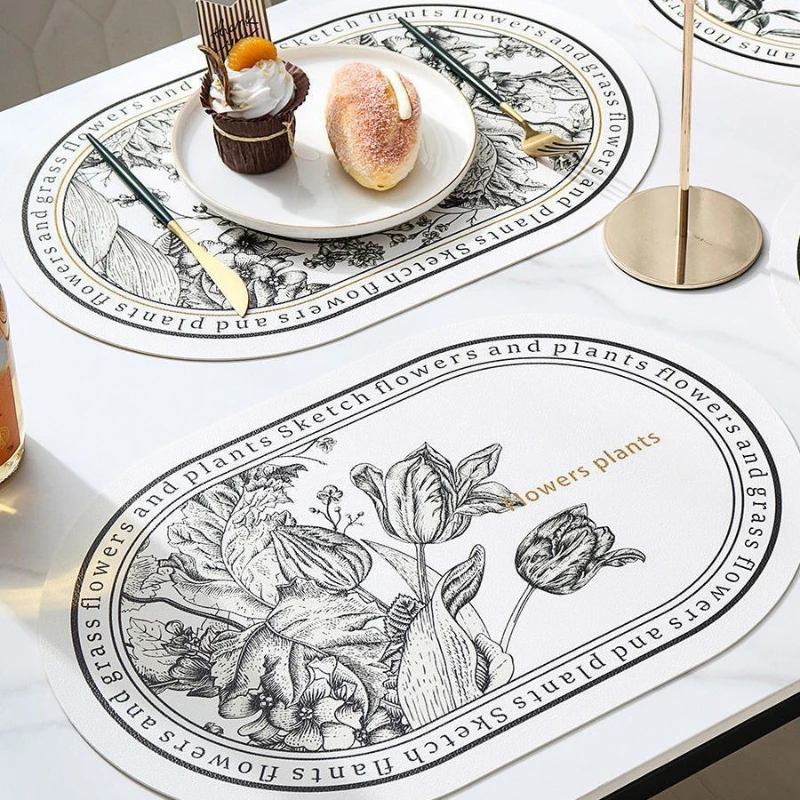 

1PCS Nordic Style Black and White Pattern Western Placemat Dining Table Leather Placemat Heat-insulated Dinner Plate Bowl Mat