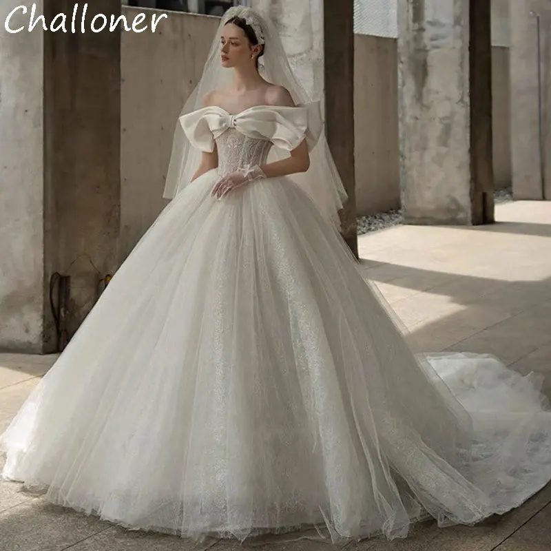 Купи Challoner Modern Princess Beaded Wedding Dress Boat Neck With Train Bride Dress Luxury Lace Embroidery Gowns Vestido De Noiva за 11,228 рублей в магазине AliExpress