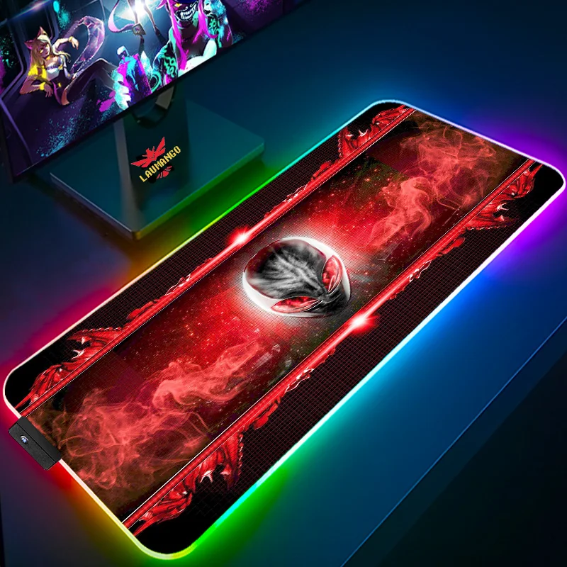 

Большой коврик для мыши Alienware RGB Xxl, коврик для мыши с подсветкой, аниме Расширенный Настольный игровой коврик для клавиатуры, коврик в шкафчи...
