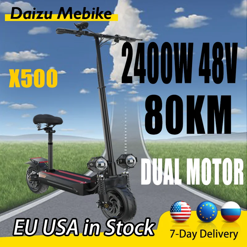 

2400W 48V Dual Motor Electric Scooter 70KM/H Scooter Electric 80KM E Scooters 10 Inch Tire Folding Scooter with Seat Waterproof