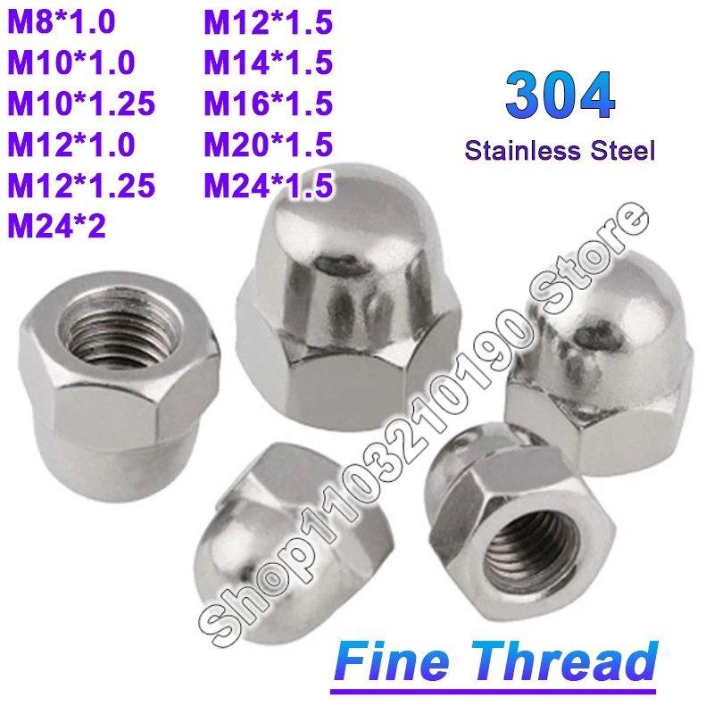 

Гайка с колпачком Acorn, метрическая тонкая резьба M8 M10 M12 M14 M16 M20 M24 304, шестигранная купольная декоративная крышка из нержавеющей стали, глухие гайки DIN1587