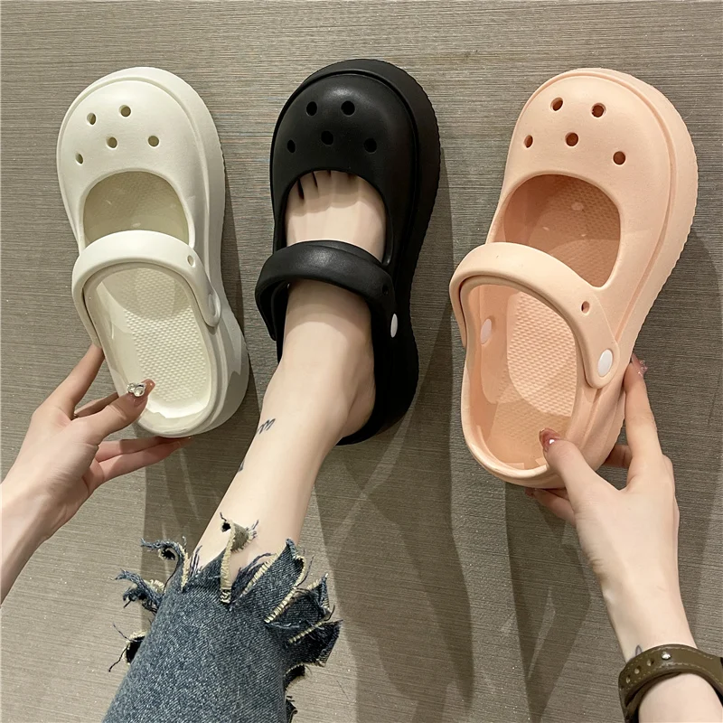 2023 New Women Sandals Slippers Thick Sole Hole Shoes Wearing Elevated Anti Slip Baotou Summer Bow Outdoor Beach Women Slippers