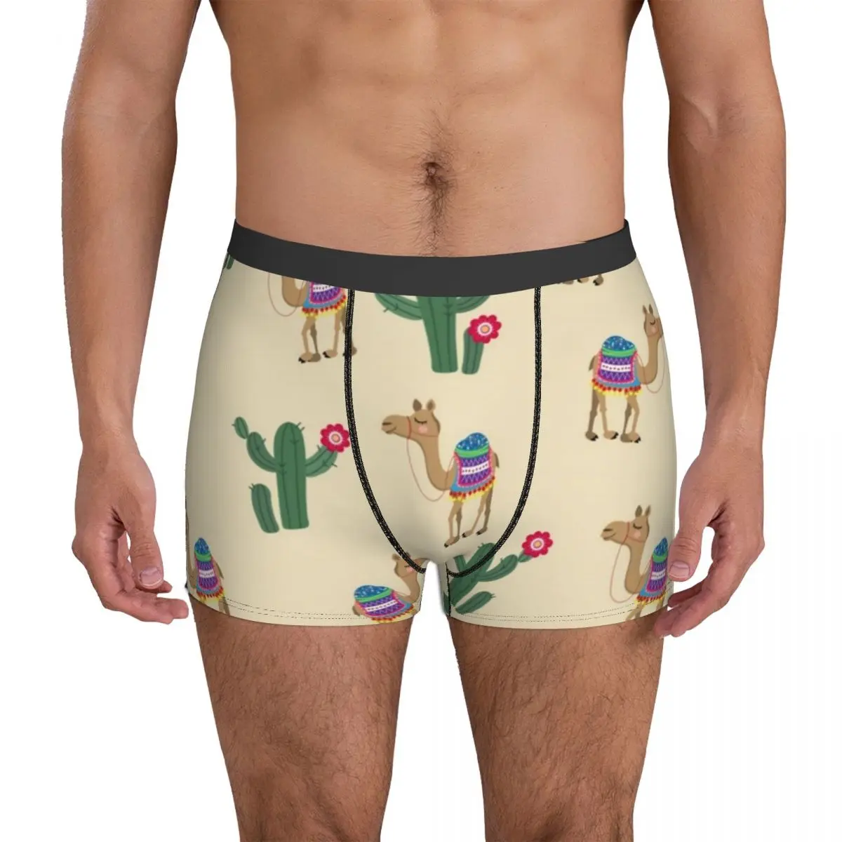 

Desert Print Underwear Colorful Camels Cactus Pouch Boxer Shorts Printed Boxer Brief Breathable Men Panties Plus Size 2XL