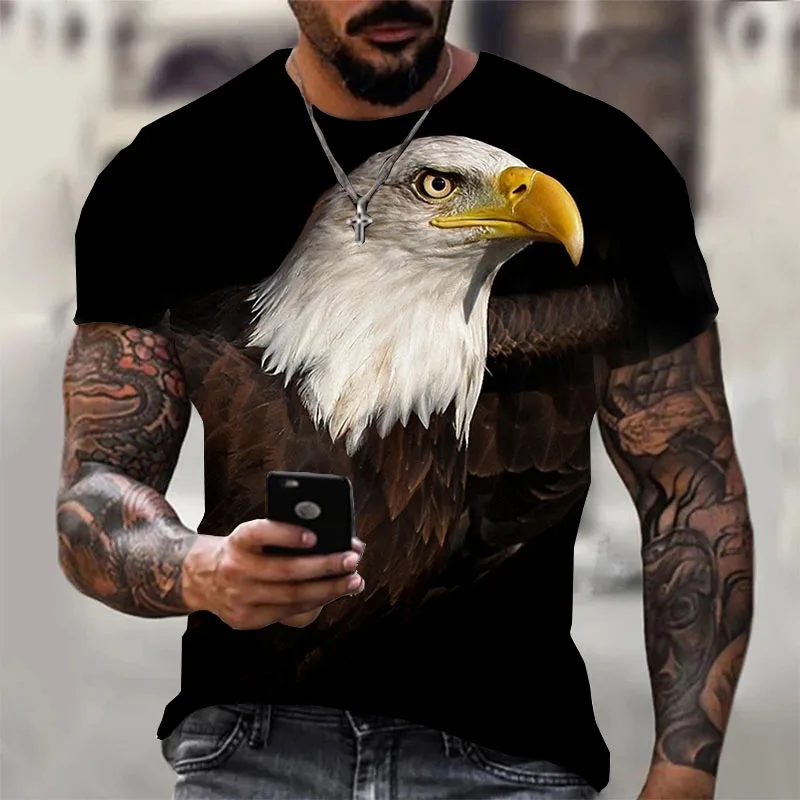 Футболка мужская с 3D-принтом головы орела модная тенниска крутым летающим