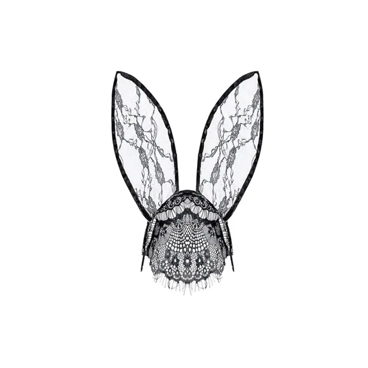 

Головной убор с кроличьими ушками, Кружевная повязка для волос с вуалью, черная маска с кроличьими ушками для девочек