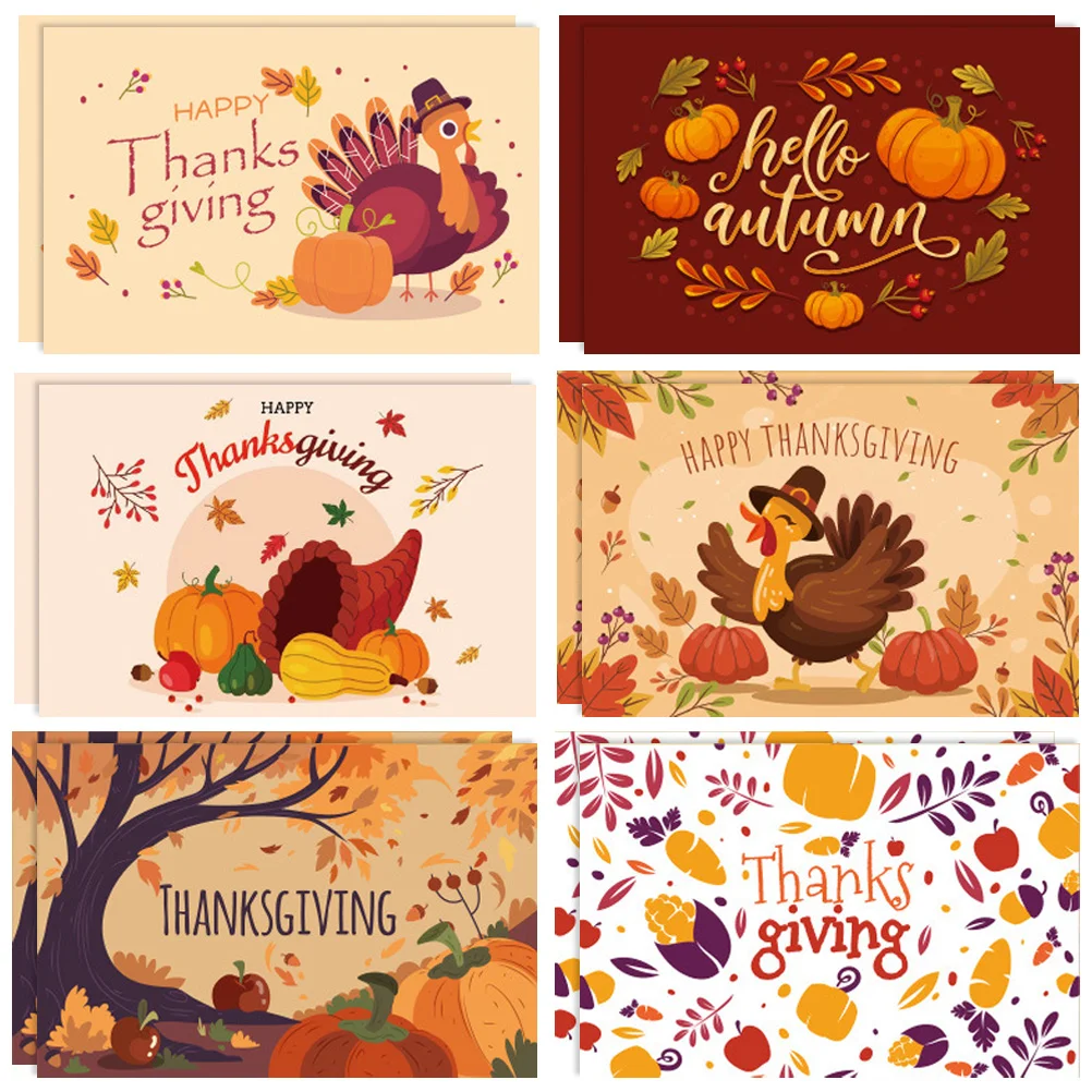 

12pcs Party Invitation Cards Blessing Cards Thanksgiving Festival Printed Gift Cards Greeting Cards for Gift