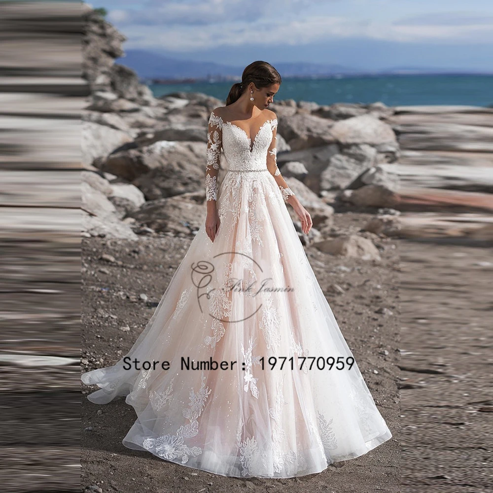 

Gorgeous Wedding Dress O Neck High Quality Tulle Applique Lace Elegant Button Back Bridal Gowns Court Train Vestido De 2024 New