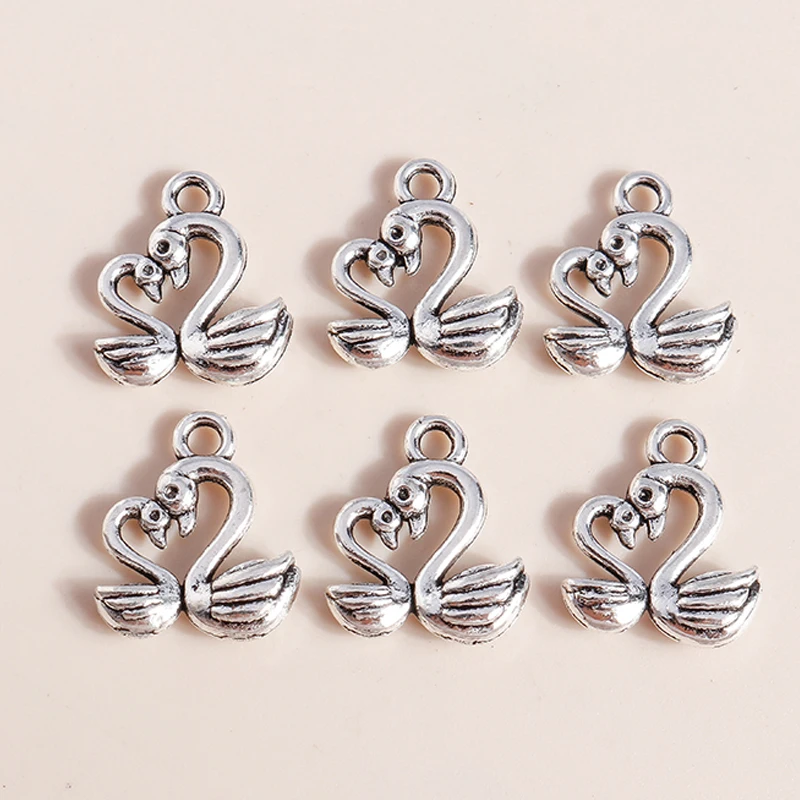 

30pcs 13*15mm Antique Silver Color Metal Animal Swan Charms for DIY Jewelry Making Bracelet Necklace Pendants Handmade Craft