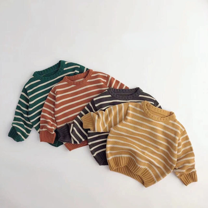 

2022 Autumn Kids Sweaters Striped Boys Knitwear Girls Pullover Vintage Children Clothes