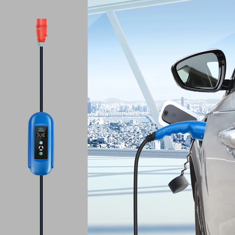 3-фазное портативное зарядное устройство для электромобилей 11 кВт 16 А тип 2 IEC 62196-2