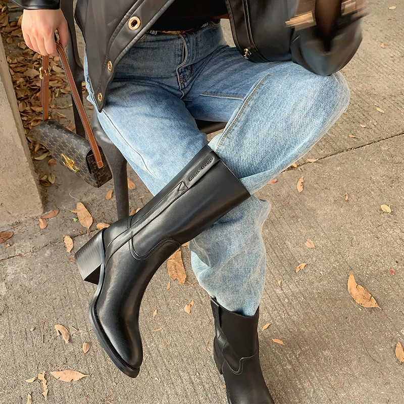 

Autumn 2022 New Brown Leisure Medium Boots Retro High Heel Boots Fashion Woman Shoes