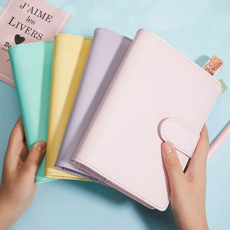 

A6 PU Leather Loose Leaf Notebook Cover Macaroon Color Diy Journal Agenda Planner Cover 6 Ring Binder Notebook Cover Stationery