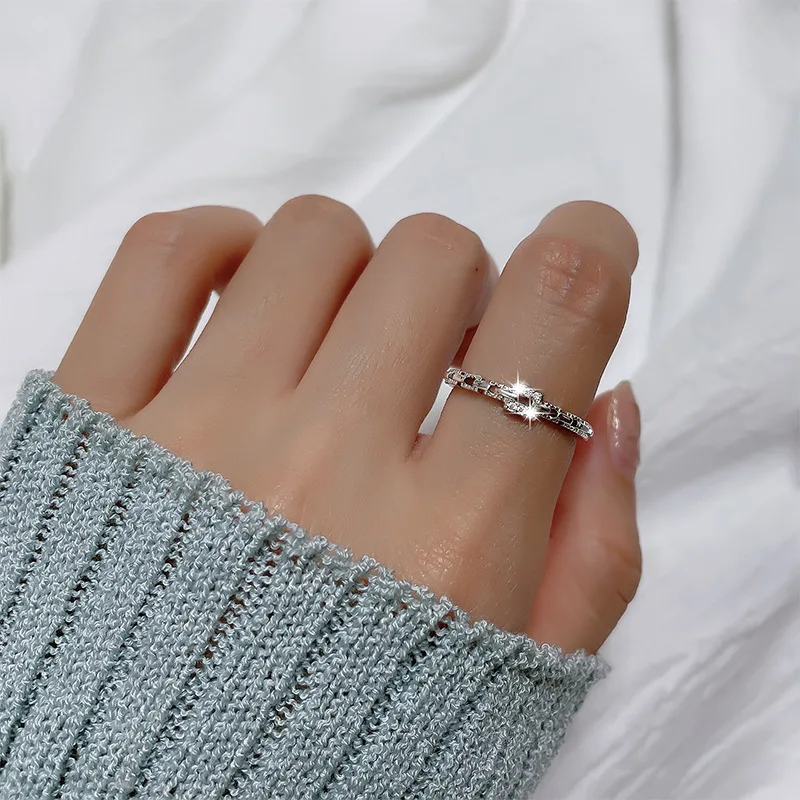 

PANJBJ 925 Sterling Silver Niche Design Korean Style Women Simple Flash Diamond Ring