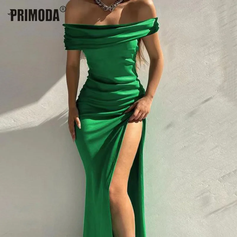 Party 2022 Split Green Sexy Satin Dress for Women Black Lady Foraml Club Maxi Long Dresses Elegant Lady Backless Outwear PR1088G