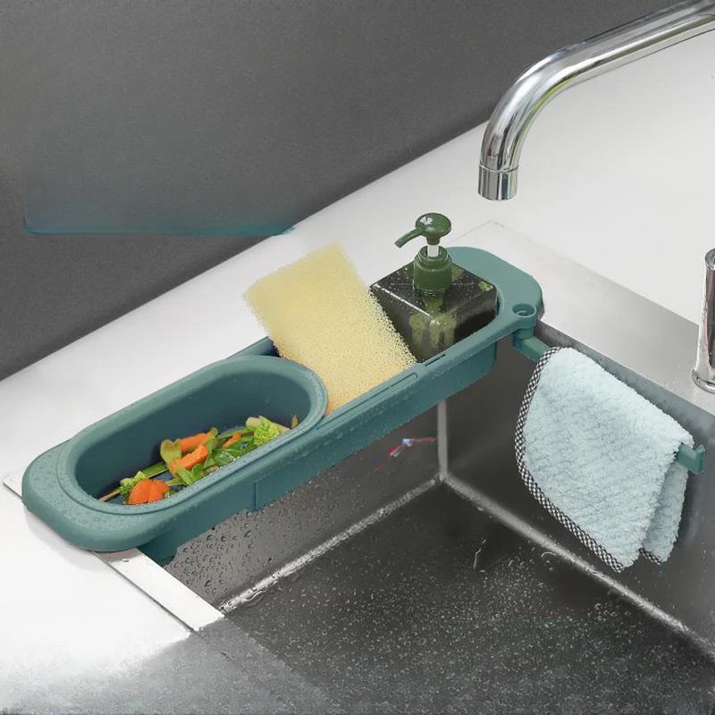 

Sink Storage Rack, Telescopic Drainage Rack, Filtering Leftover Vegetable Drainage Basket, Dishwashing Cloth Storage Rack